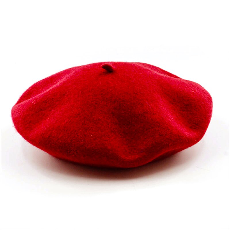 Kvinder uldfilt baret varm fransk klassisk beanie slouch baskisk ensfarvet dame kunstner hat kasket tam multi farver: Rød