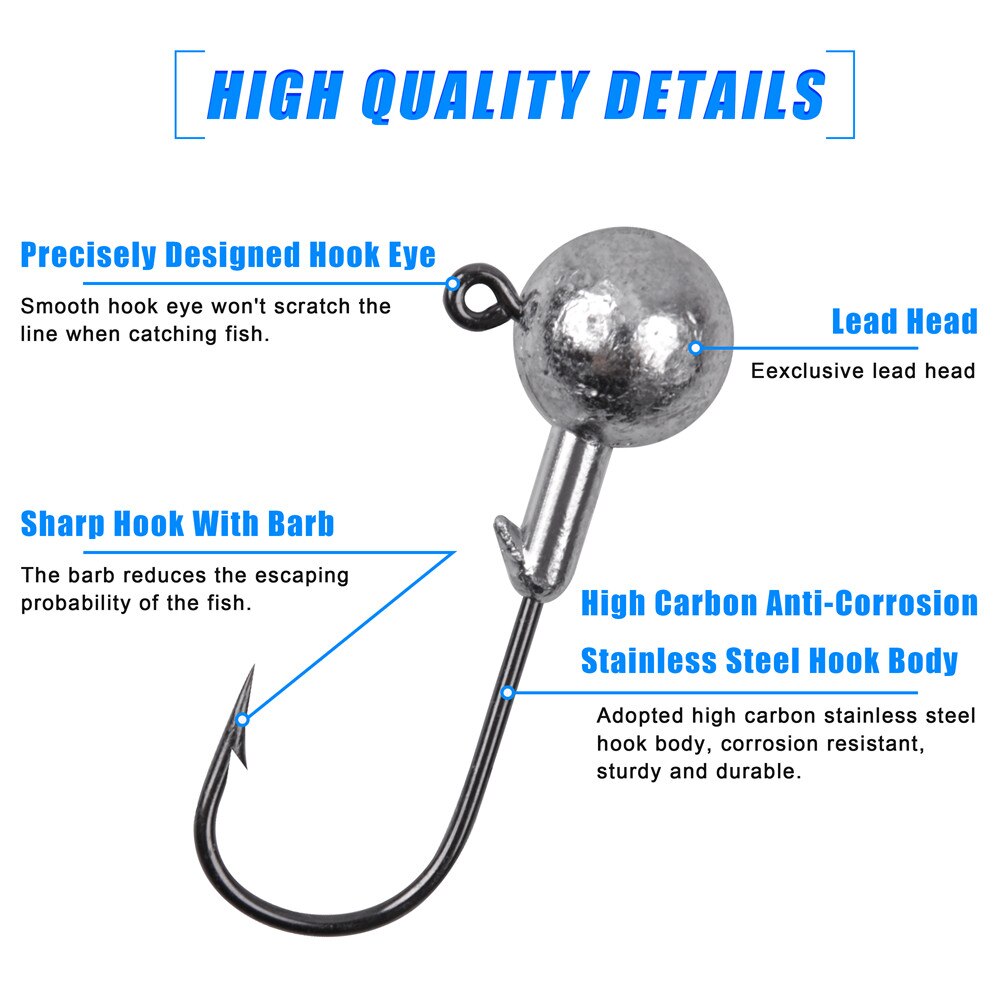 30Pcs Lead jig heads fishing hooks Round Ball Head Crank Jigs fishhook Bass rig worm bait Fishing Tackle