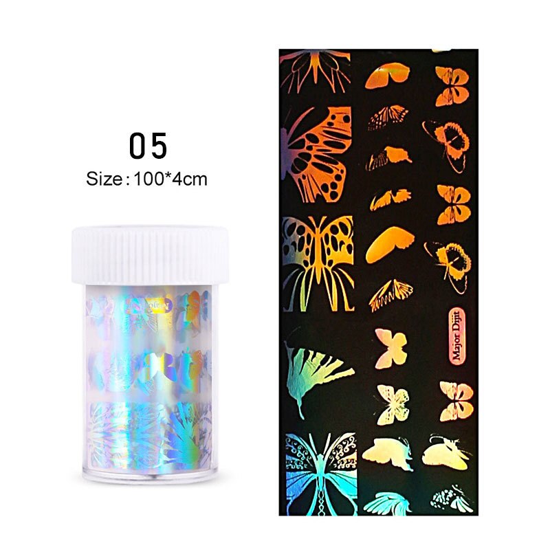 4*100Cm/rouleau holographique ongles Film flamme papillon Smiley Graffiti Nail Art transfert autocollant eau toboggan Nail Art décalque bricolage: 05
