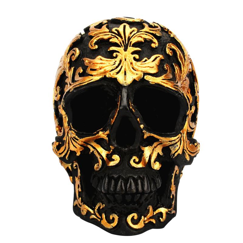 1Pc Skull Ornament Creatieve Gouden Bloem Hars Kleine Maat Funny Desktop Ornament Schedel Hoofd Ornament Skelet Decoratie: Default Title