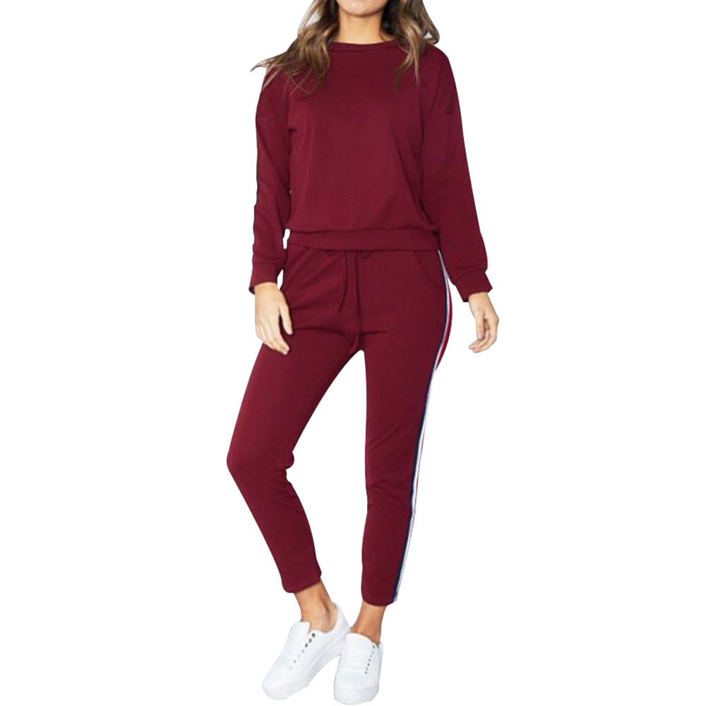 Womens 2 STUKS Trainingspakken Set vrouwen sport pak winter Dames Gestreepte Actieve Sport Loungewear fato de treino de mulheres # g4