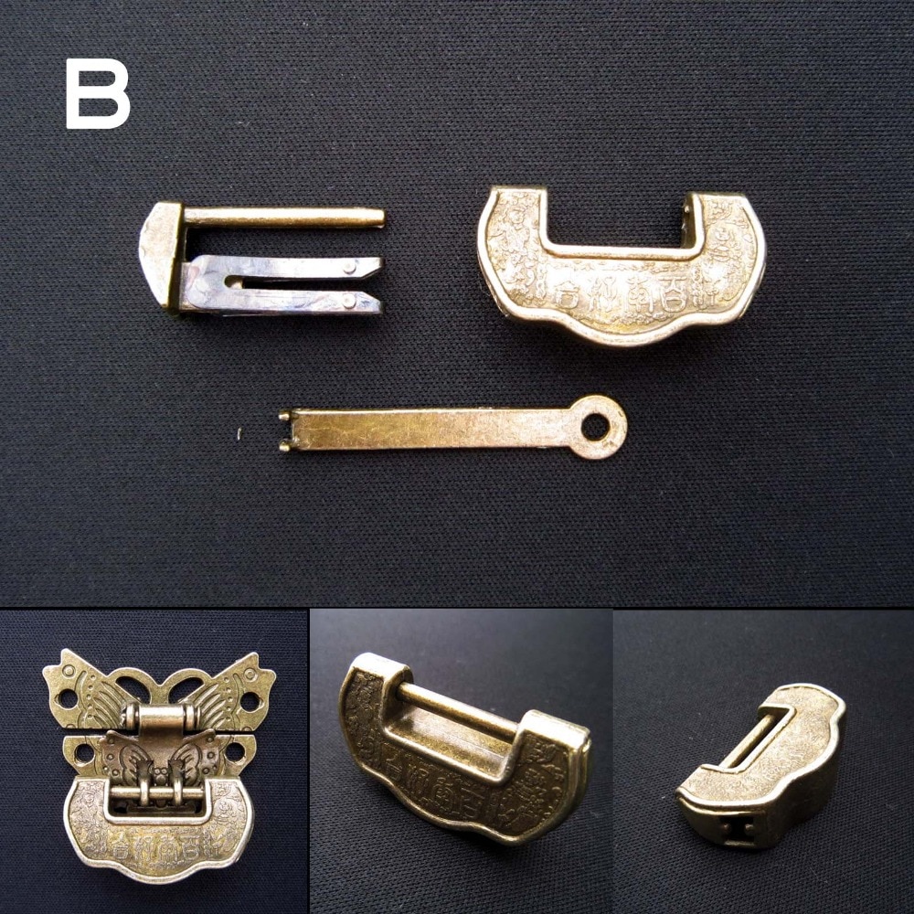 1 stuk Vintage Chinese Oude Stijl Decoratieve Sieraden Borst Doos Koffer Lock Hangslot Sleutel B