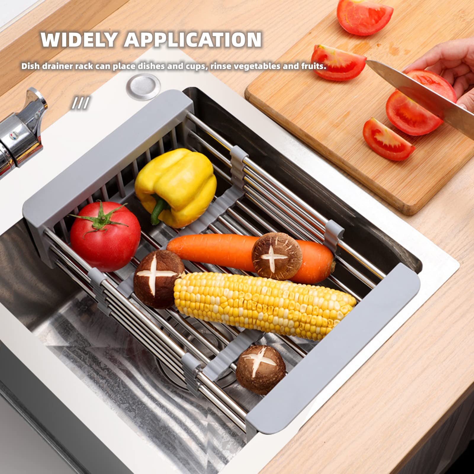 Égouttoir à vaisselle, panier de vidange d'évier en acier inoxydable, évolutive, rangement de cuisine, égouttoir pour légumes et Fruits, organisateur universel