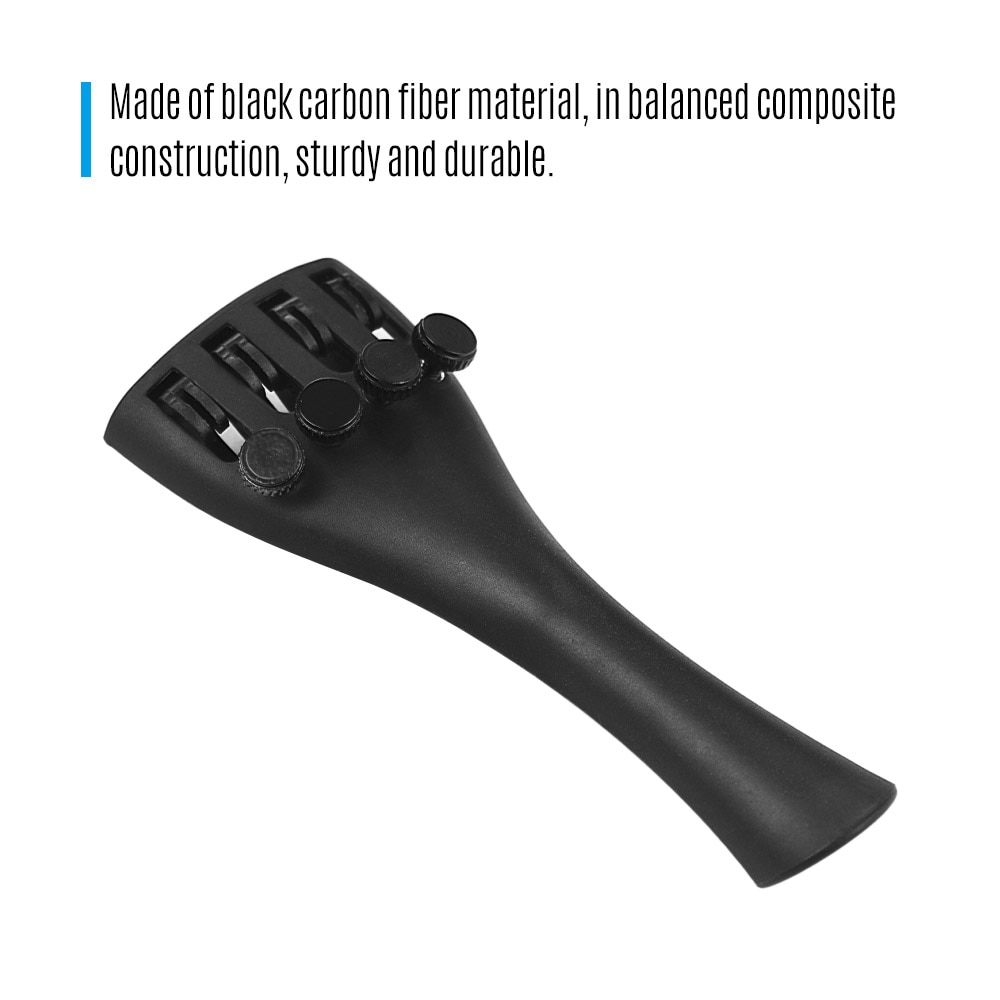 Violin Tailpiece Carbon Fiber Violin Fiddle Tailpiece with 4 Fine Tuners & Tailpiece Gut Cord for 4/4 3/4 1/2 1/4 1/8 Violins