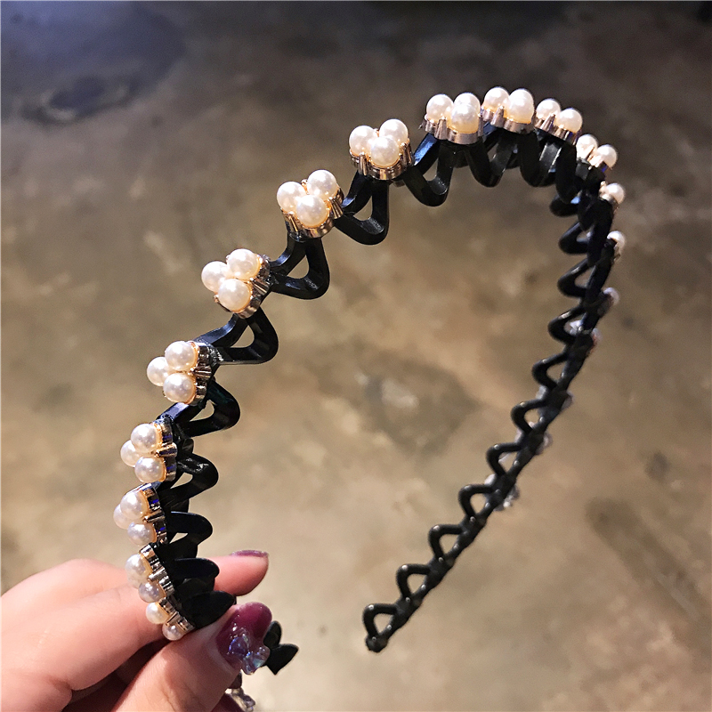 Non-Slip Rhinestone Hairbands Elastic Flower Pearl Women Hair Hoop Bands Headband Bezel Girls Hair Accessories Headdress: Ginger
