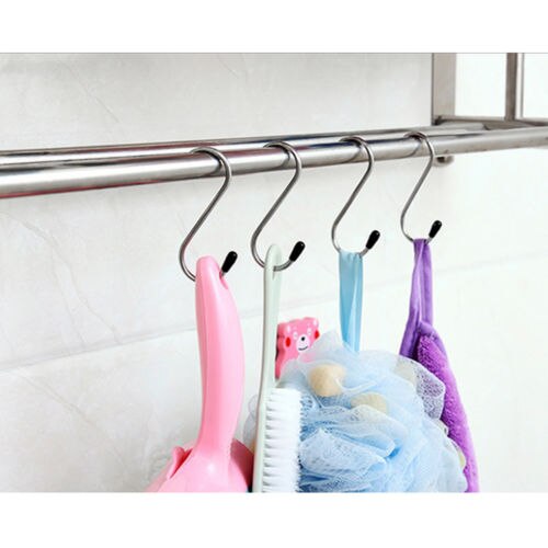 Ganchos con forma de 4 piezas en S y rieles para cocina, maceta para baño, perchas con gancho en forma de S