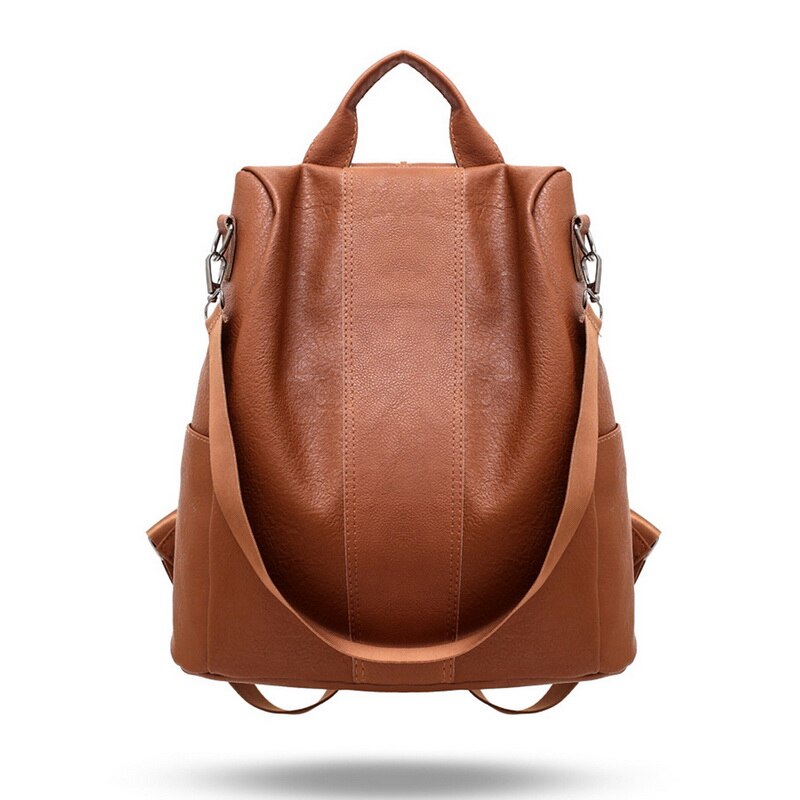 Mode Vrouwen Rugzak Anti-Diefstal Rugzak Klassieke Pu Leer Effen Kleur Rugzak Canta Schoudertas: chocolate A