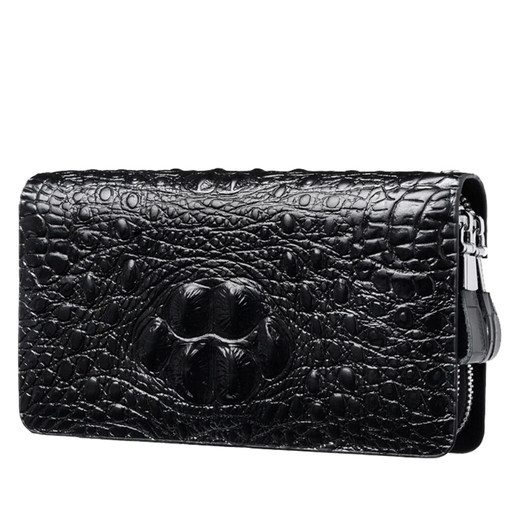 Krokodil Patroon Portemonnee PU Lederen Portemonnee mannen Clutch Bag Zakelijke Dubbele rits Portemonnee Grote Capaciteit: Black