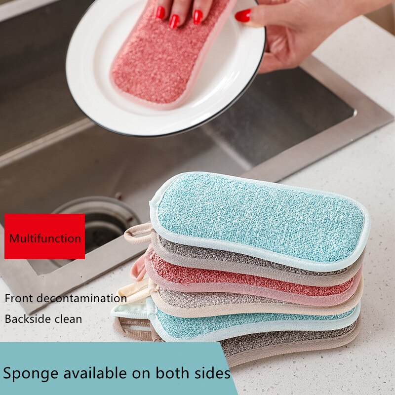 Chiffons de nettoyage de cuisine en microfibre, Double face, épais, éponge à récurer, outils de cuisine, Gadgets