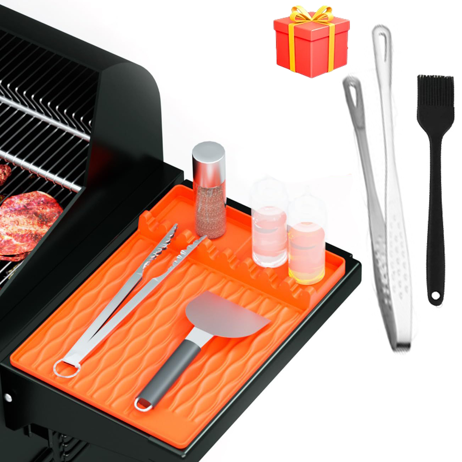 Estera para parrilla reutilizable, estante lateral de silicona de gran tamaño, herramientas para plancha, estera de espátula con almohadilla de goteo para parrilla al aire libre, encimera de cocina