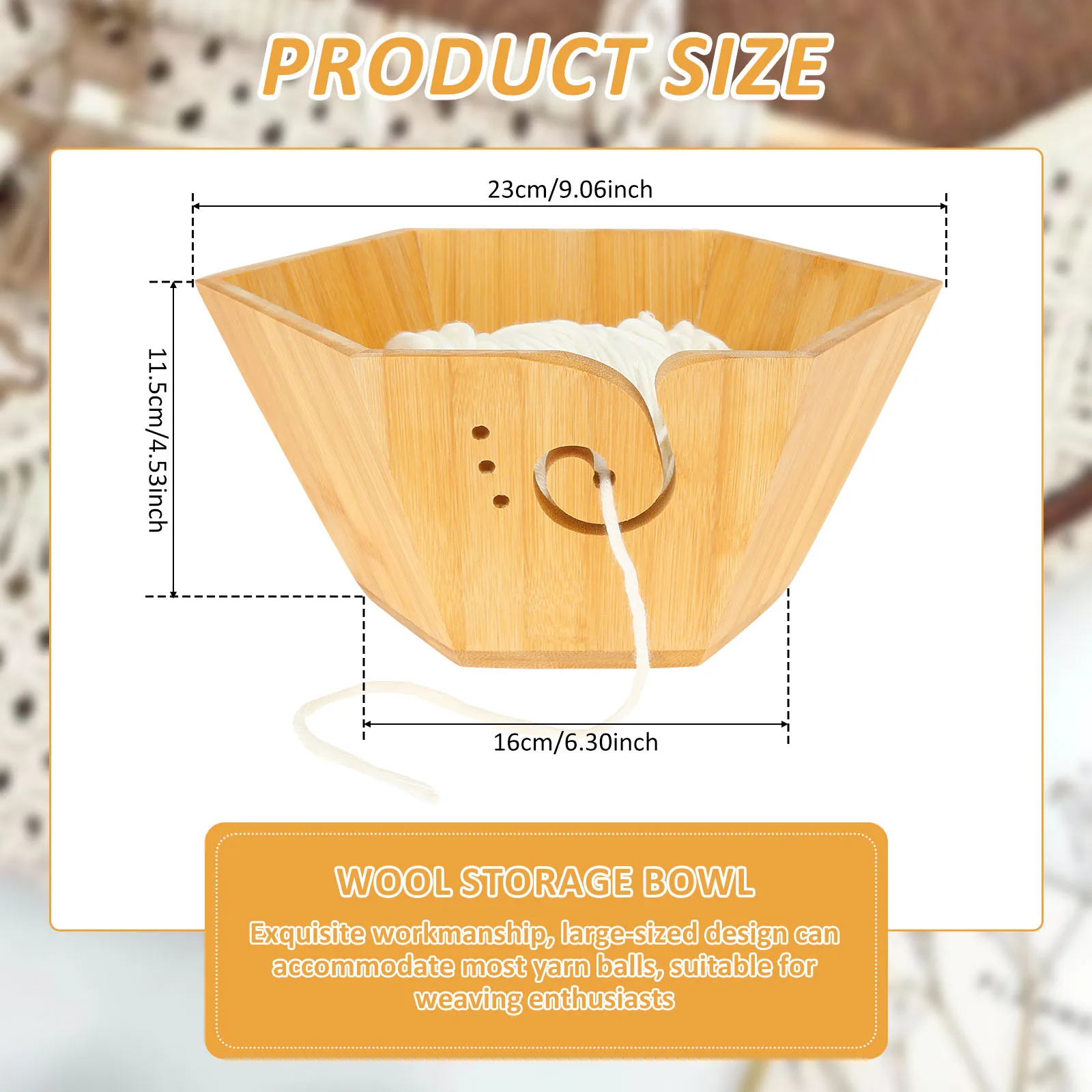 Wood Yarn Bowl Knitting Storage Basket Wool Wire Holder Organizer Knitting Crochet Weave Tool Storage Bowl with Manage Wire Hole: Default Title