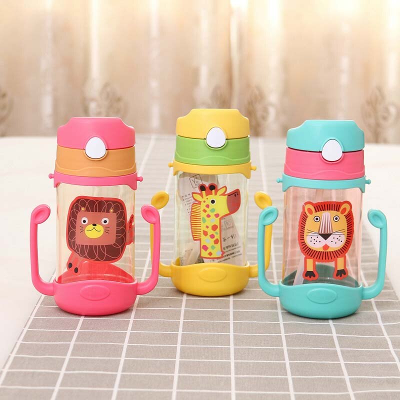 400ml kinderen leren drinkbekers, rietje, drinkfles, beker met handvat, schattige dubbele handgreep, kinderfles met water en sap
