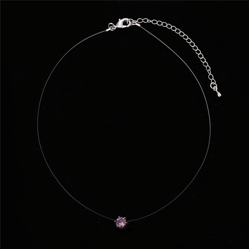 Transparen Linea di Cristallo Della Collana Del Choker Donne Invisibile di Pesce Catena Con Il Real Zirconia Collane &amp; Pendenti con gemme e perle Dei Monili del Regalo Collier: Pink