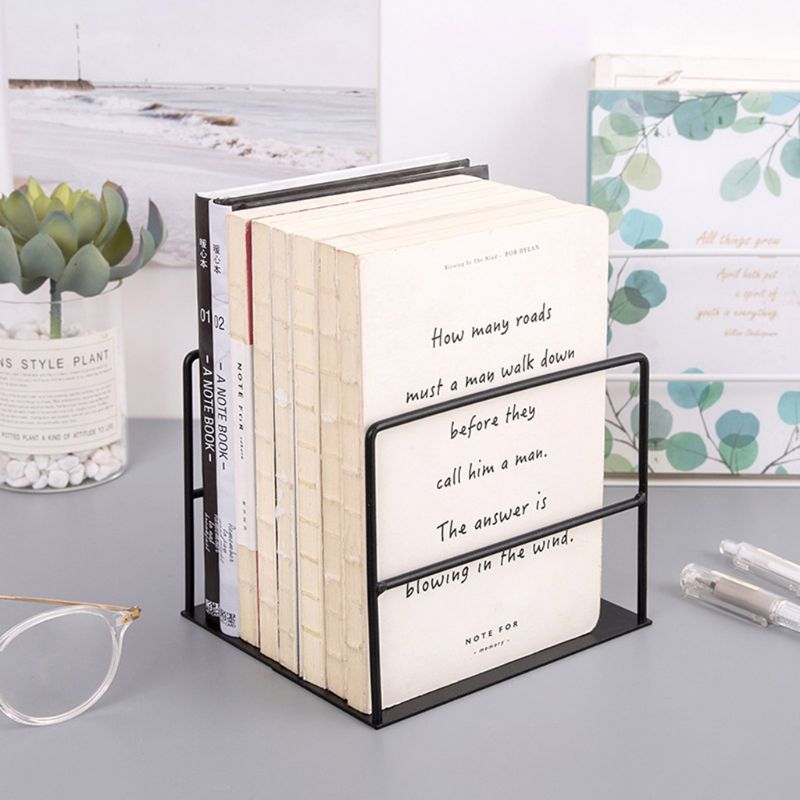 Sujetalibros de hierro forjado para libros, soporte sencillo para escritorio, organizador de revistas, soporte para estante, 1 par