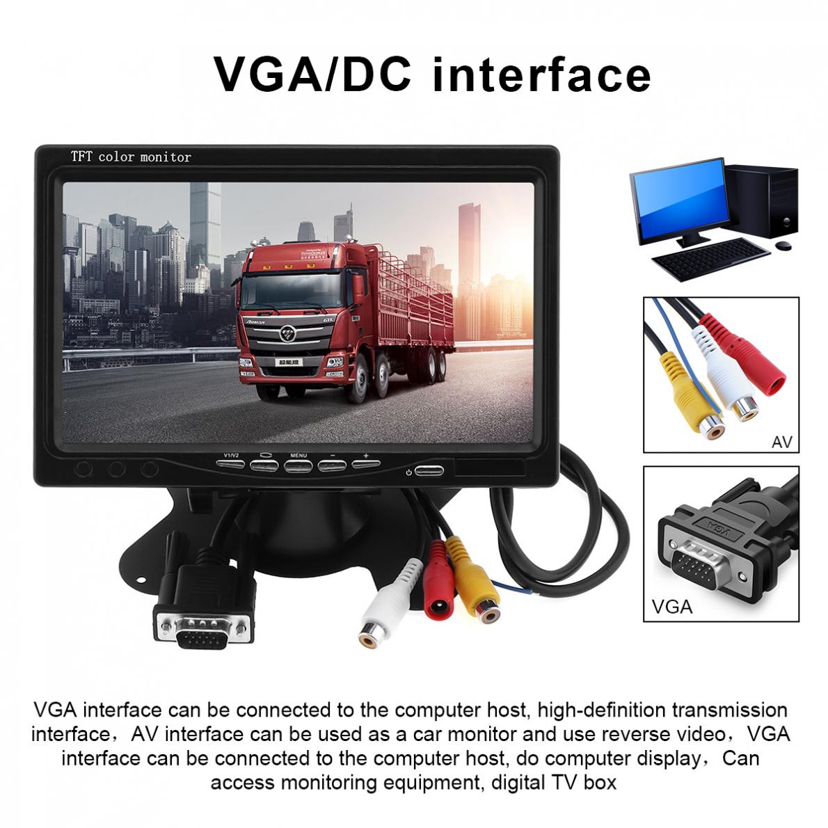 7 Inch 1024X600 12V Hd Tft Lcd Auto Vga Home Monitor Heldere Kleur Vga Interface Av Auto video Player Pal/Ntsc/Scame