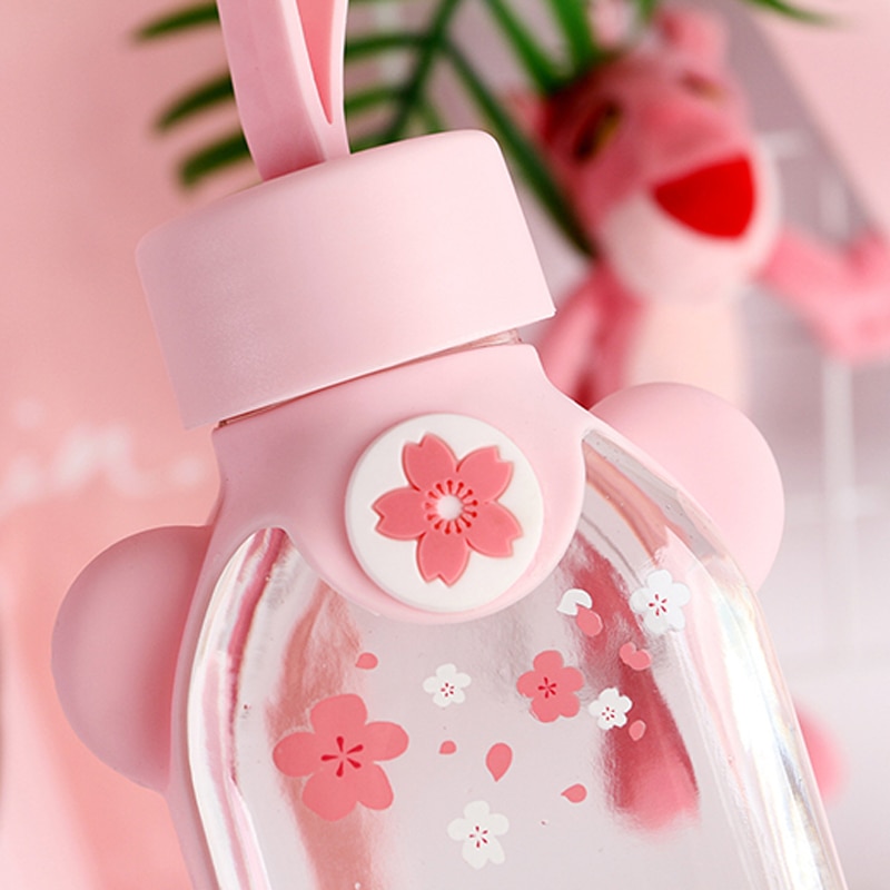 personality style glass bottle cherry blossom pattern transparent and pure and fresh and lovely girls