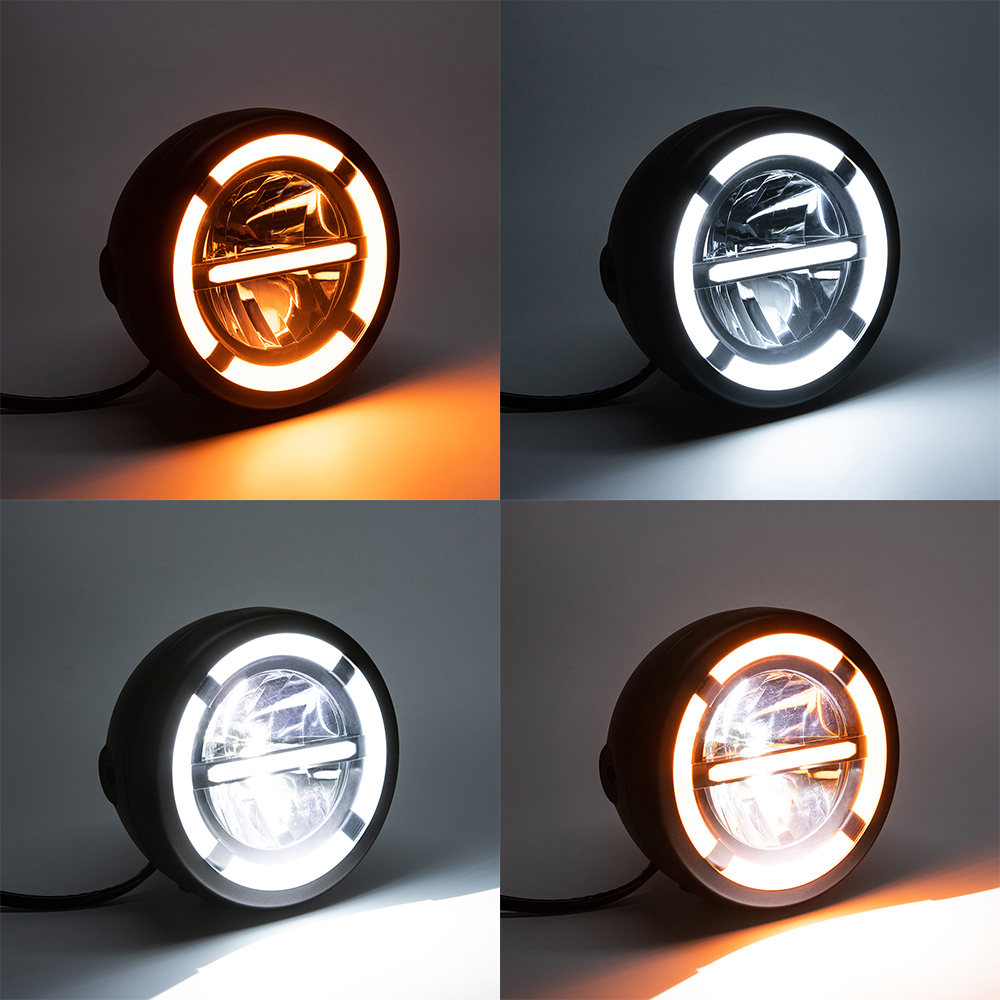 Faro LED redondo para motocicleta de 6,5 pulgadas con luz de giro DRL 12V luz de luz de freno Universal para Cafe Racer Vintage 6,5"