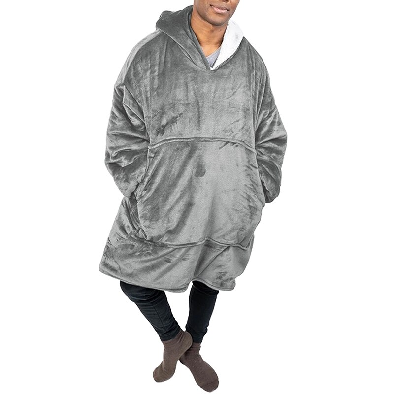 Oversized Hoodie Women Men Winter Fleece Blanket With Sleeves Sweatshirts Christmas Homewear Giant Hooded TV Blanket: Gray(unisex)