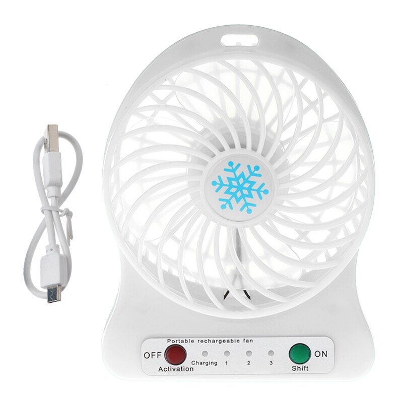 Ventilador USB portátil para escritorio, 5W, para ventilador de luz LED al aire libre, sin batería 18650: Blanco