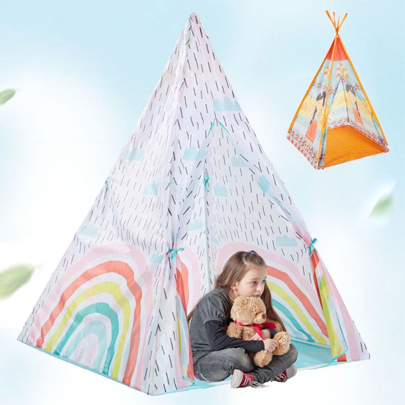 Children Bracket Assembly Tent Kids Play House Outdoor Activities Indoor Folding Teepee Pyramid Wigwam Baby Portable Playroom