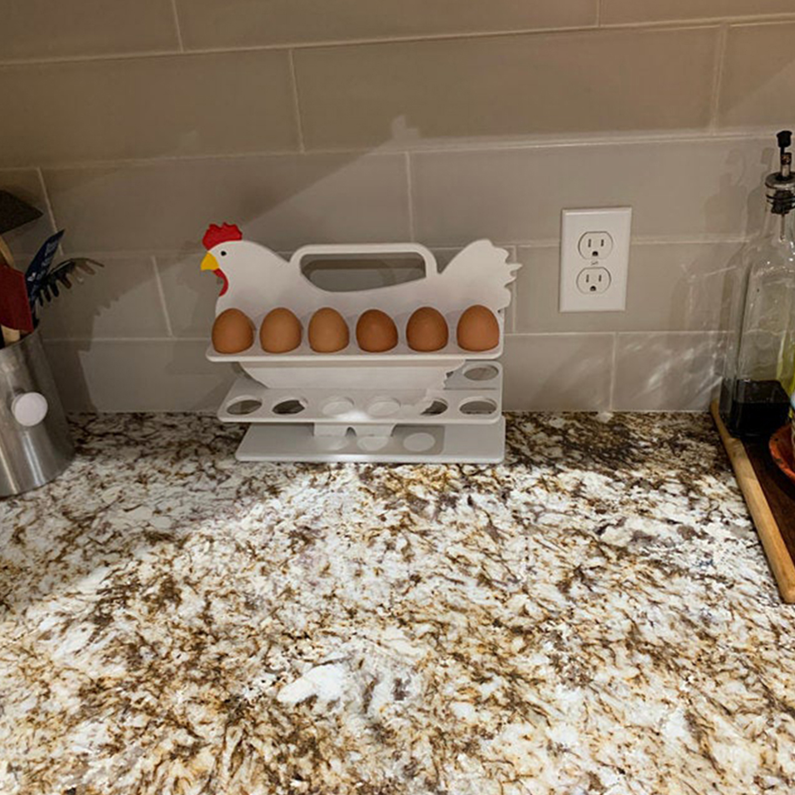Casier à œufs en bois blanc, 12 compartiments, boîte de rangement Portable en forme de poule