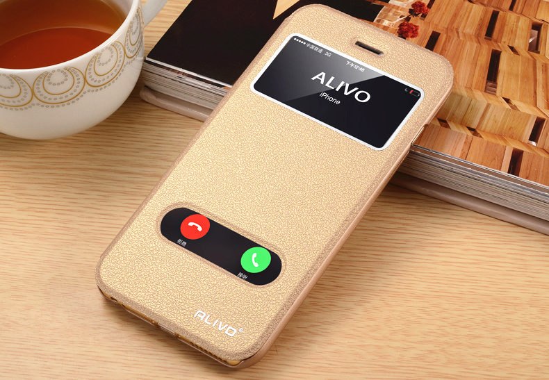 for iphone 6 plus case,Business View Window PU Leather Smart Case For iphone 6 6s plus Flip Cover ALIVO Brand #04011: for iphone 6 / gold