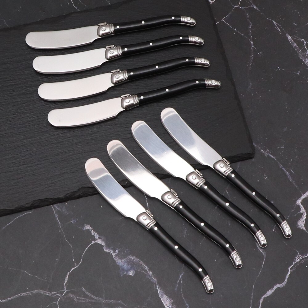 Couteau à beurre avec manche en plastique noir, Laguiole en acier inoxydable, épandeur de confiture de fromage, spatule Sandwich, trancheur de gâteau au fromage, couteau de Table