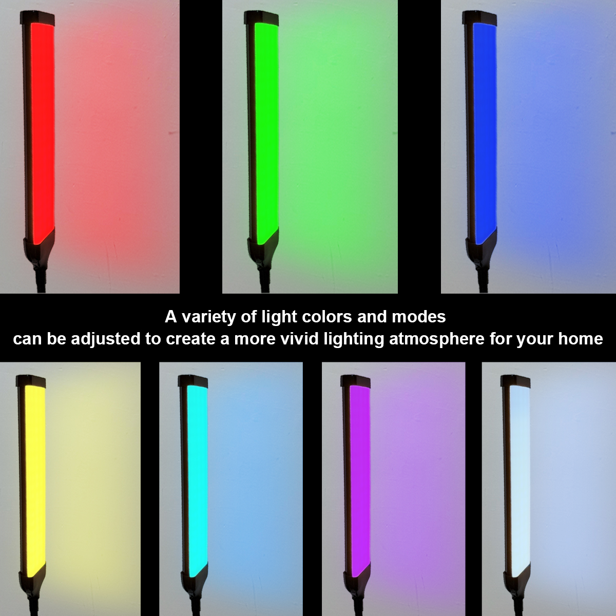 Rgb-gulvlampe med atmosfære, syv farger pluss tre dynamiske moduser, moderne svanehalsgulvlampe, innendørs familiefest, spillrom
