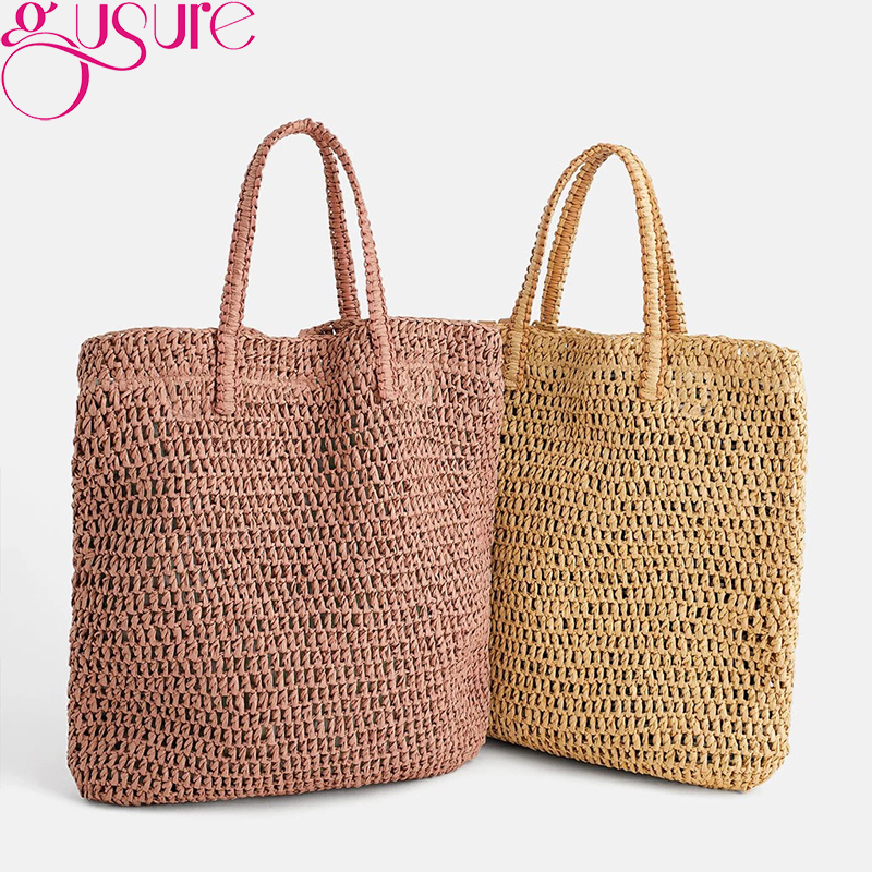 Gusure Mode Vrouwen Zomer Stro Tassen Grote Rieten Geweven Schouder Handtassen Vrouwelijke 2022 Strand Gevlochten Boodschappentassen