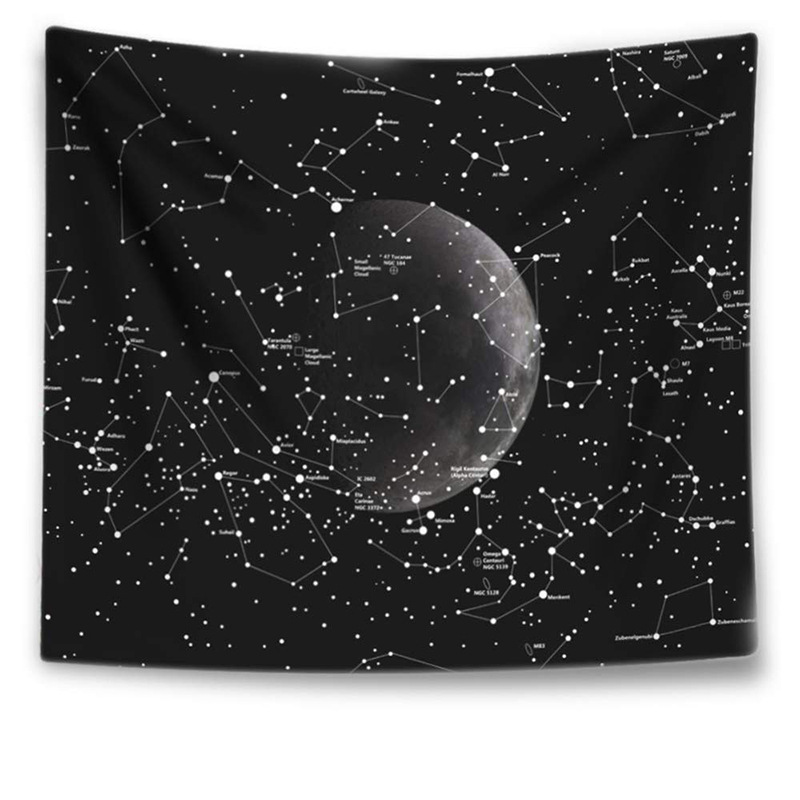Unique Black Space Tapestry Starry Sky Wall Tapestry Galaxy Planet Constellation Tapestry Bohemian Wall Hanging Tapestry