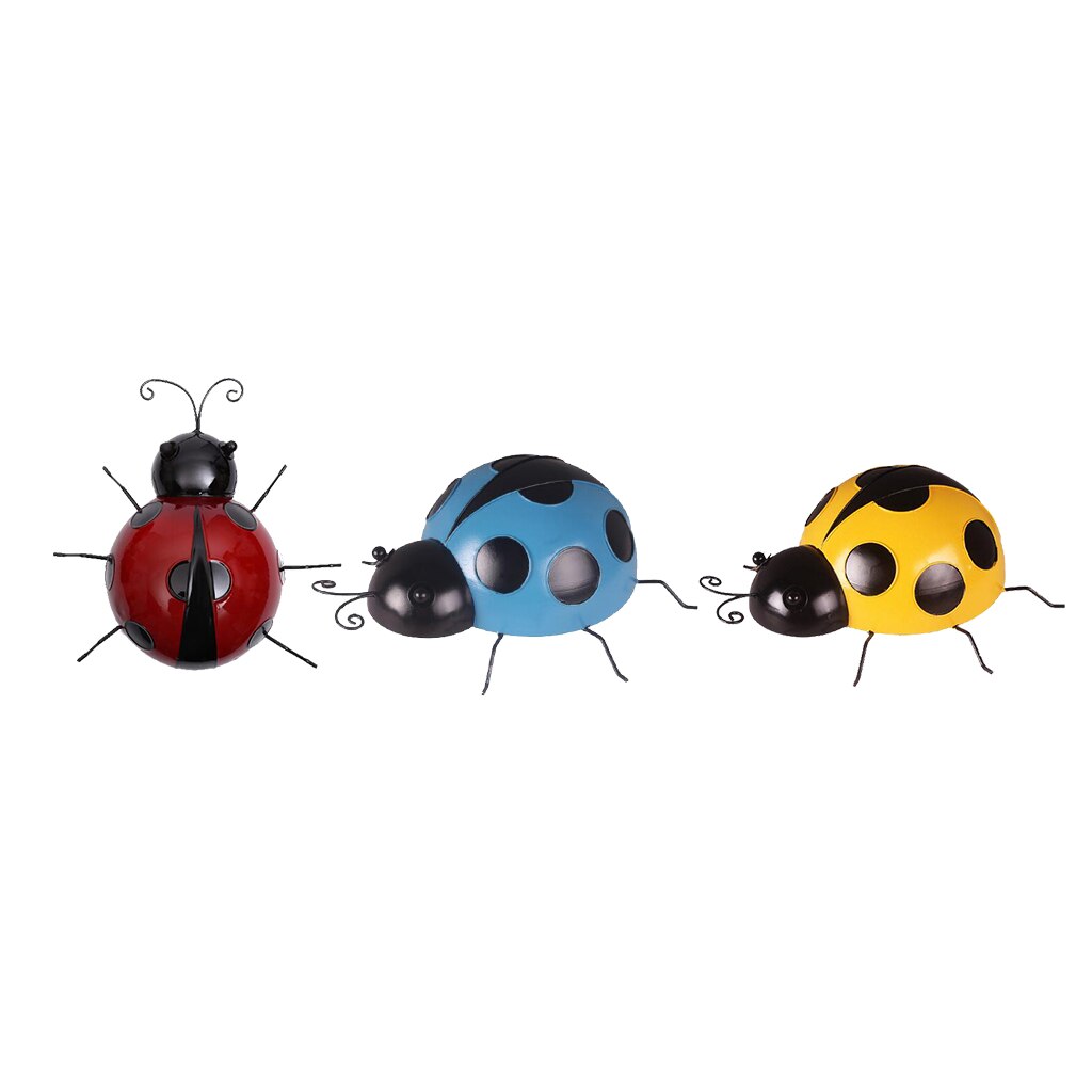 3 stykker mini jern mariehøne metal væghængende kunst dekorationer ornament til haven i haven