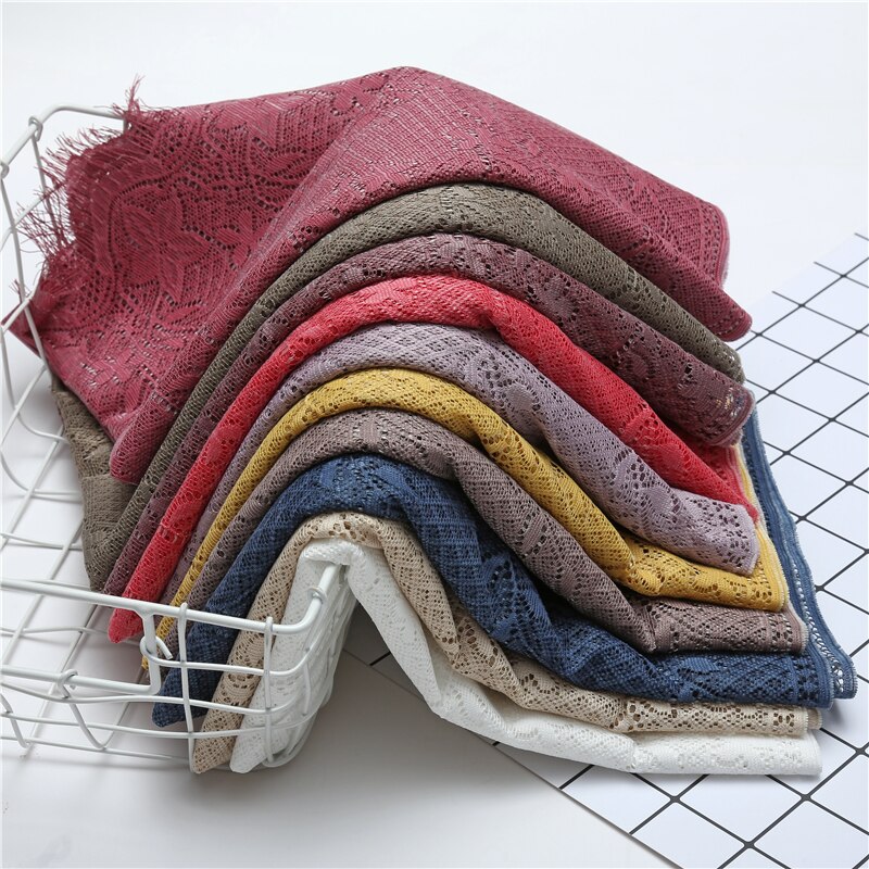 Solid blonde hovedbånd nieuwe vinter sjaal vrouwen elegante blomsterprint hule ud sjaals en wraps femme hijab pashmina