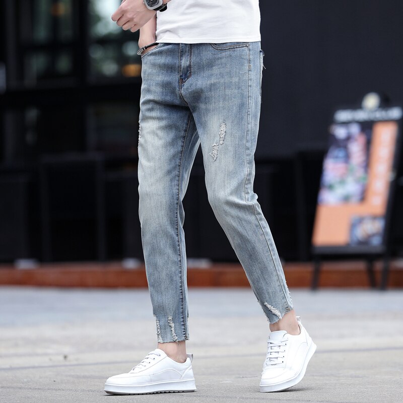 Jeans Ripped Jeans Men's Slim-Fit Retro Washed Casual Pants Street Style High Street Men's Pants Tide 3013