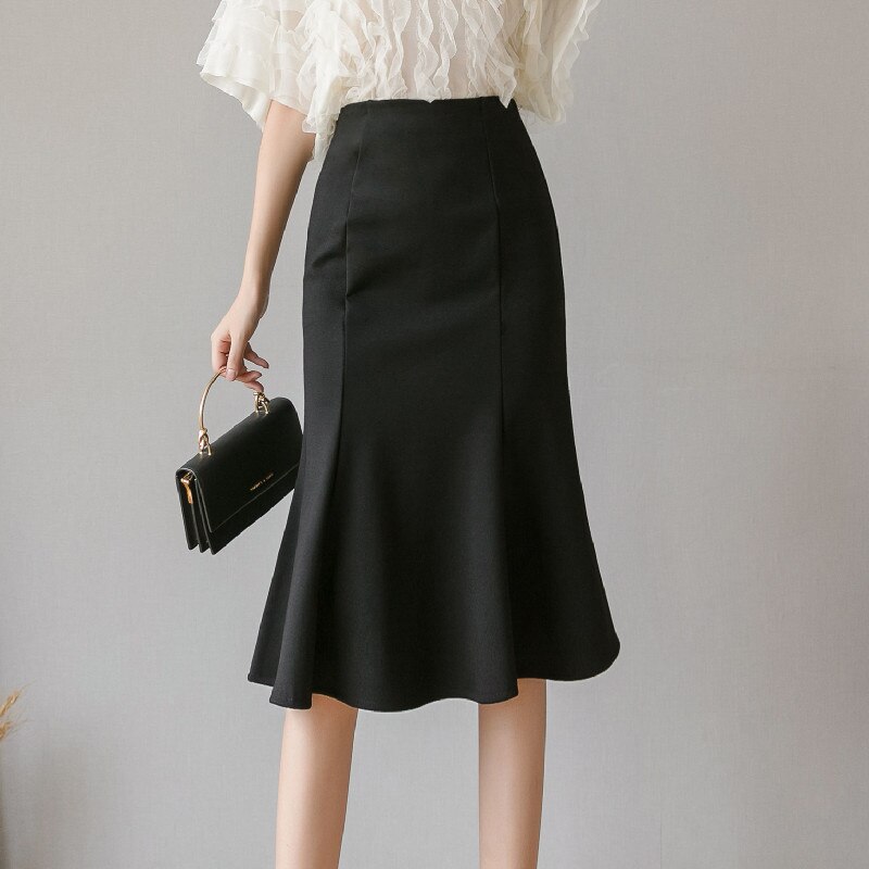Jupe sirène élégante pour femmes, taille haute, tenue de bureau décontractée, verte, noire, Midi, tout assorti, I150: black / M