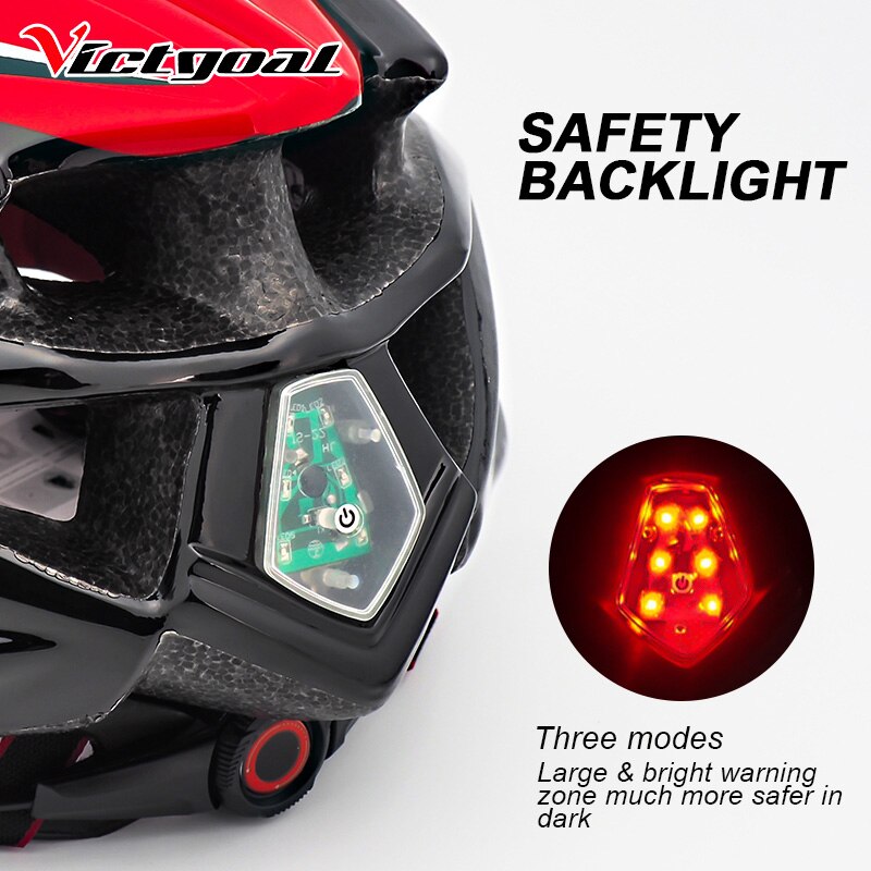 VICTGOAL Fahrrad Helm Licht Radfahren Helm Sonnenblende LED-hintergrundbeleuchtung Sicherheit MTB Berg Straße Fahrrad Helme Angeformten
