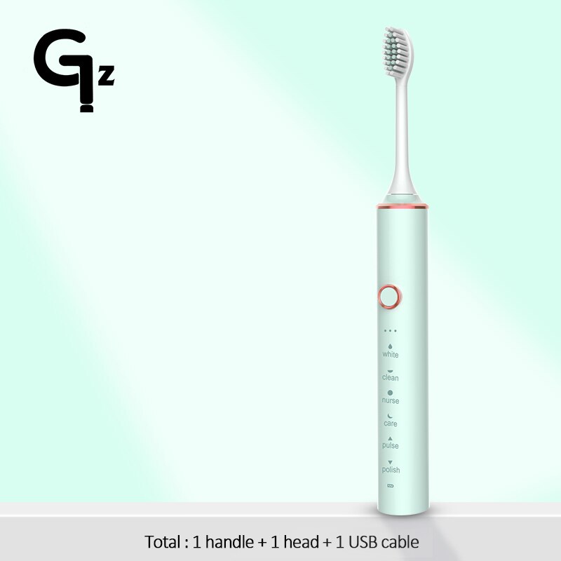 GeZhou-cepillo de dientes eléctrico sónico para niños, dispositivo de limpieza recargable IPX7, resistente al agua, 18 modos de viaje, 16 cabezales: N100green 1