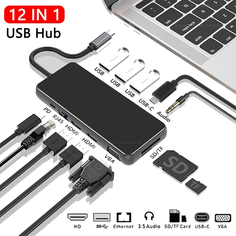 12w1 USB C stacja dokująca robić laptopa USB 3.0 HD-MI VGA PD USB Centrum robić laptopa Macbook zawodowiec HP Dell powierzchnia Lenovo Samsung dok