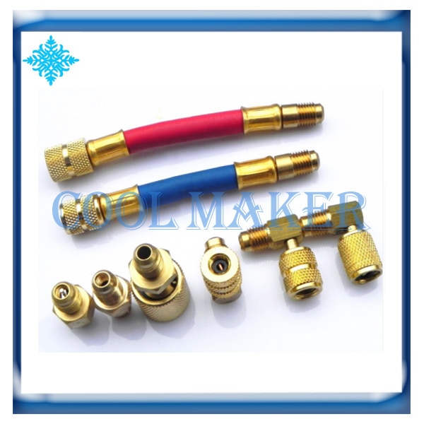 Auto Airconditioner Koelmiddel Fittings Connector Adapter Spruitstuk Omzetten Messing Adapter R134a R12 Slang Set