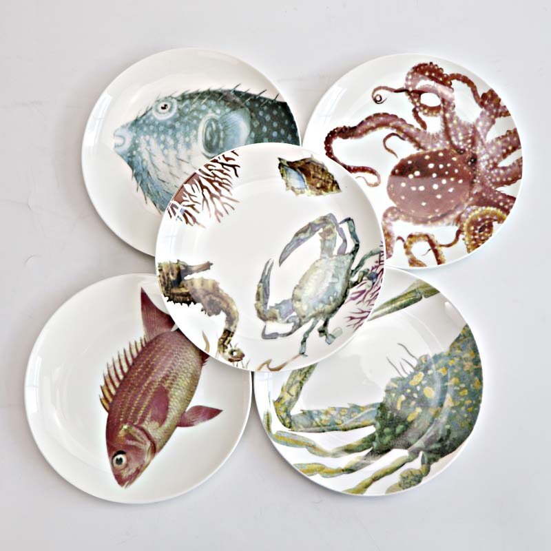 European and American Kitchen Supplies Home Kitchen Tableware Ocean Series Ceramic Dinner Plate