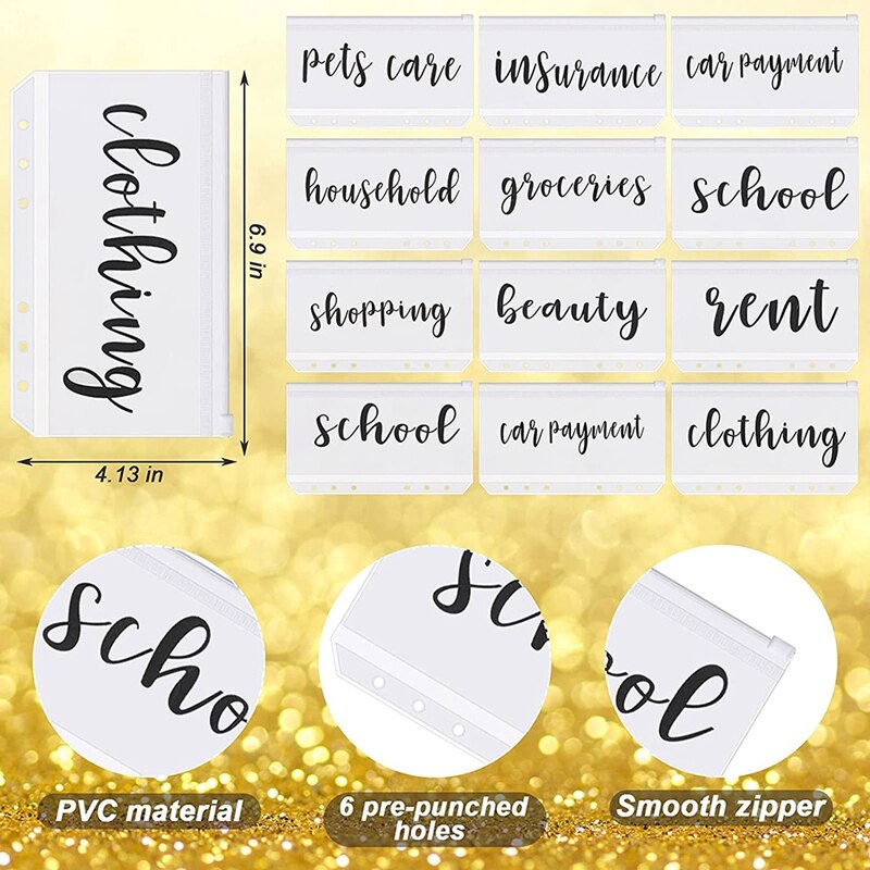 A6 Binder Pocket with Notebook Cover,PVC Binder Cover,Waterproof 6-Ring Binder,Notebook,Expense Budget Sheet