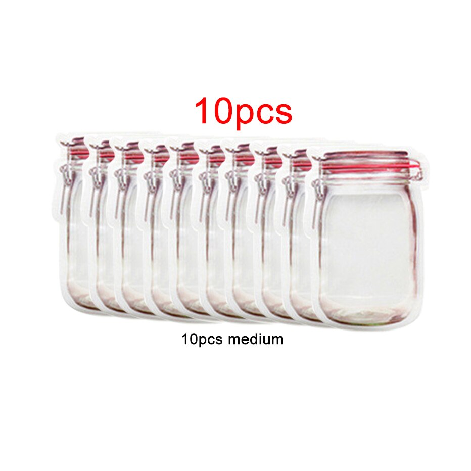 Mason Jar-bolsas de almacenamiento con forma de tarro, para aperitivos, galletas, dulces, frescas, con cierre y cremallera, organizador de pie: 10pcs medium