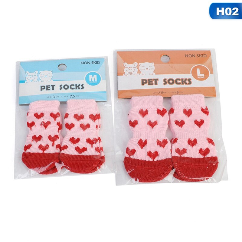 4pcs/set Pet Dog Socks Soft Cotton Anti-Slip Warm Antiskid Paws Dirts Away Easy Washing Indoor Dogs Cat Cotton Shoe Socks: H02