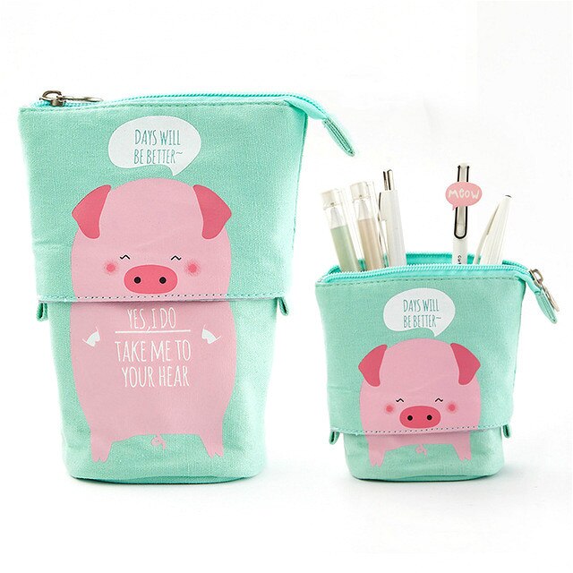Pen Pencil Bag Case Cartoon Cute Cat Bear Sheep Canvas Fold Standing Holder Stationery Organizer Kids: 357