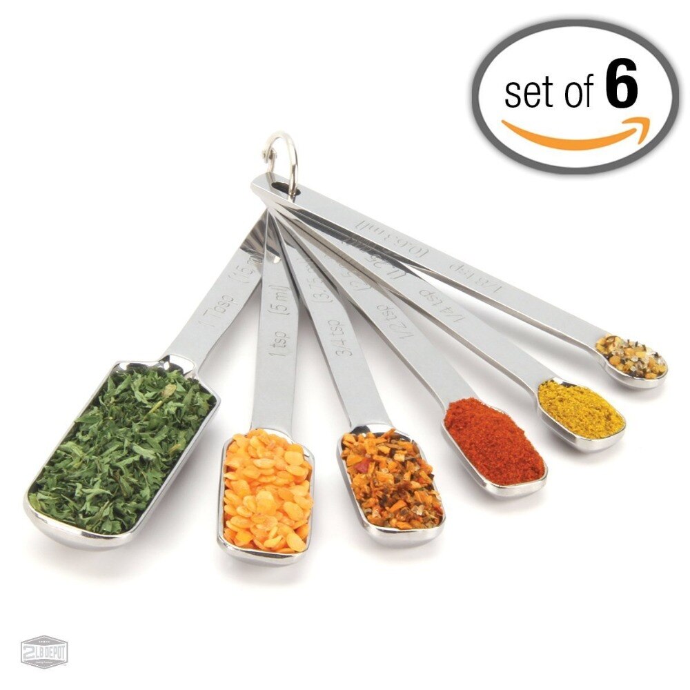 Cuillères à mesurer étroites et précises S/6 S/S pour bocaux à épices à bouche fine et étroite commerciale du Chef pour la cuisson