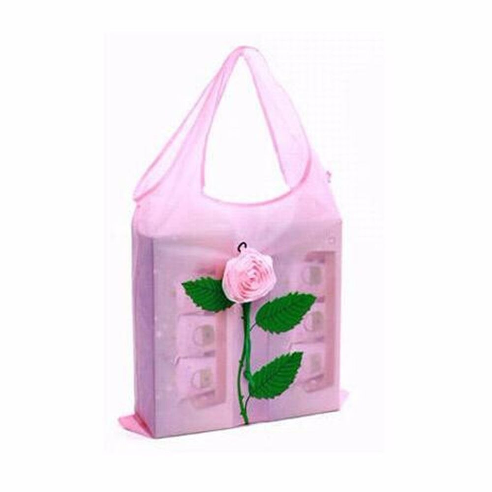 Rose Flowers Reusable Foldable Bag Shopping Bag Travel Grocery Bags Tote: Pink