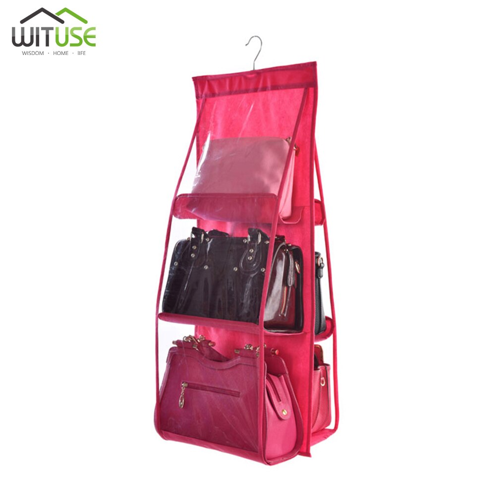 6 Pocket Opvouwbaar Opknoping Tas 3 Lagen Vouwen Plank Bag Purse Handtas Organizer Deur Diverse Pocket Hanger Opslag Closet Hanger: Red