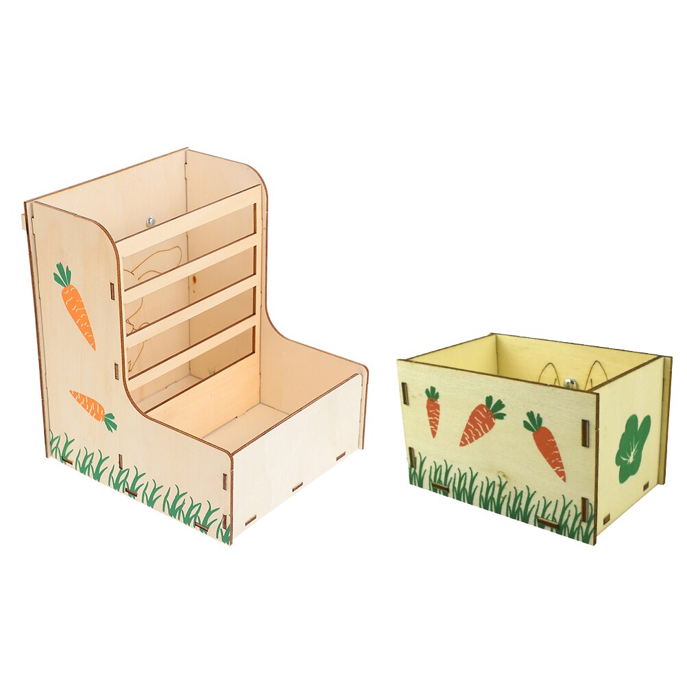2pcs Small Animal Feeder Cage Feeding Tool Wooden Food Feeder Rabbit Hay Feeder Hamster Pet Cage Rabbit