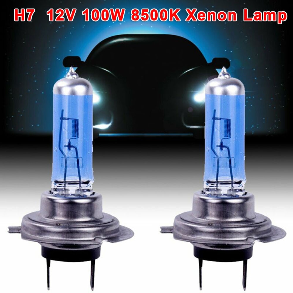 2 stk hvid 12v h7 100w 8500k xenon lampe super lyse halogen bil forlygte pærer energibesparende