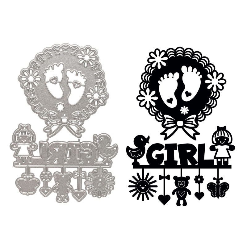 InLoveArts Baby Footprint with Boy Girl Letter Metal Cutting Dies Embossing Stencil Scrapbook Template Punch Paper Crafts