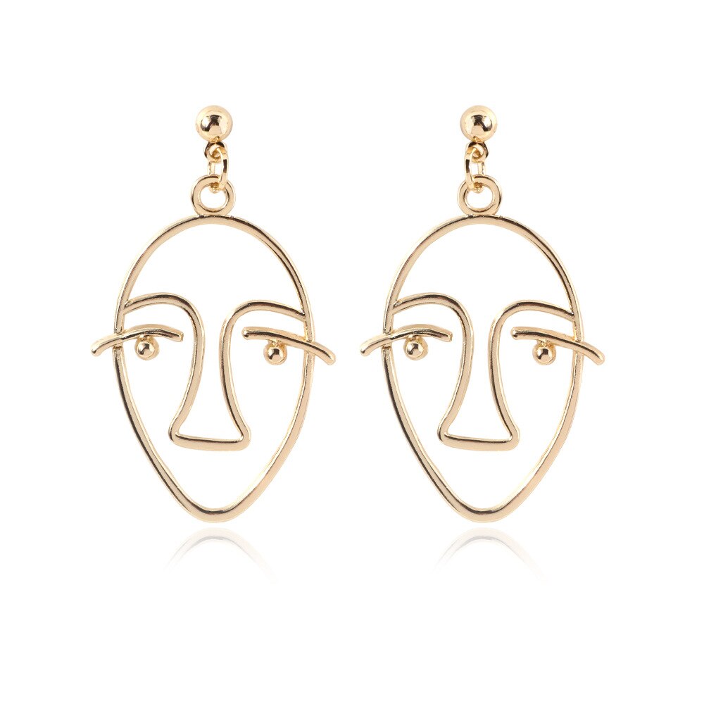 Punk Menselijk Gezicht Oorbellen Voor Vrouwen Retro Abstracte Hollow Out Verklaring Gouden Gezicht Dangle Earring Mode Vrouwelijke Sieraden